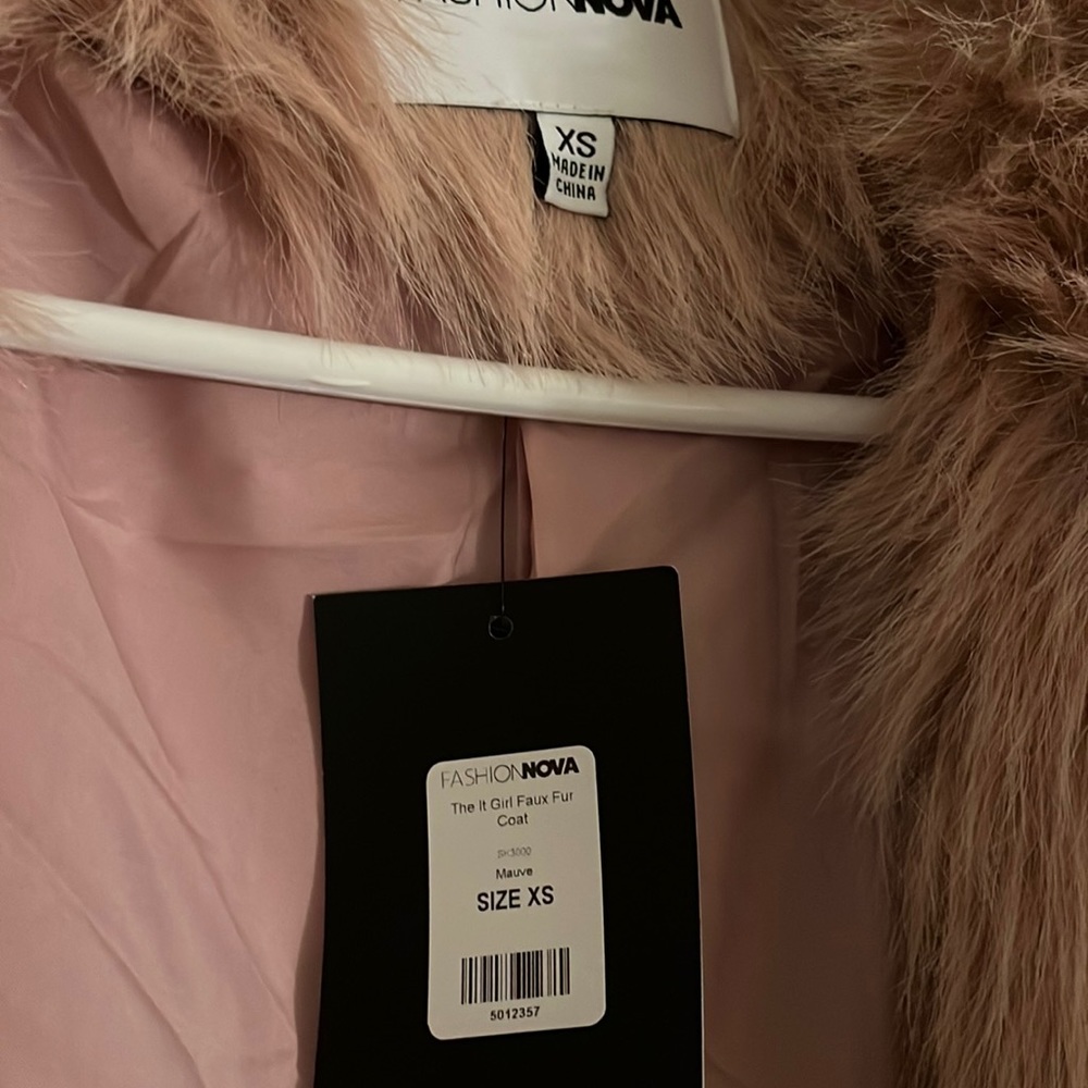 Gorgeous full length dusty pink faux fur coat